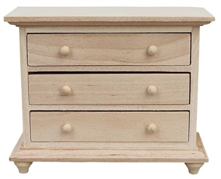 JWQFBC Miniatur Kleiderschrank 1 12 Puppenhaus Nachttisch Kommode Holz mit Schublade für Kinderzimmer Wohnkultur Basteln Spielbereich 9.1cmx4cmx7.4cm