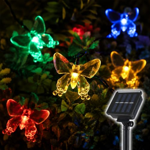 ZingBox Solar Lichterkette Außen Schmetterling, 5M 20 LED Bunt Solarlichterkette,IP65 Wasserdicht, 8 Modi Bunte Schmetterlinge Deko für Garten, Balkon, Terrasse, Frühling, Ostern, Sommer Party