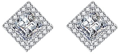 Boucles d'oreilles vintage carrées en zircone cubique pour femme Art Nouveau Losange plaqué argent