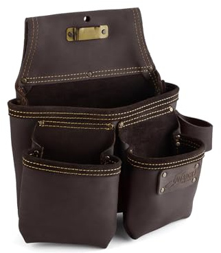 OX Pro OX-P263203 Werkzeuggürtel-Tasche für Zimmerleute, Nageltasche, ölgegerbtes Leder, Tischlerwerkzeug, 7 Taschen, Befestigungstasche, Hammerhalter