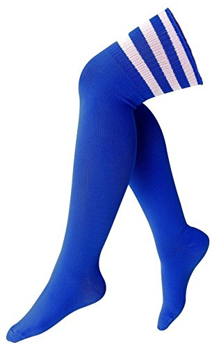 krautwear® Dam, flickor, barn, cheerleader knästrumpor, randiga overknees, randiga randiga strumpor, blå-vit