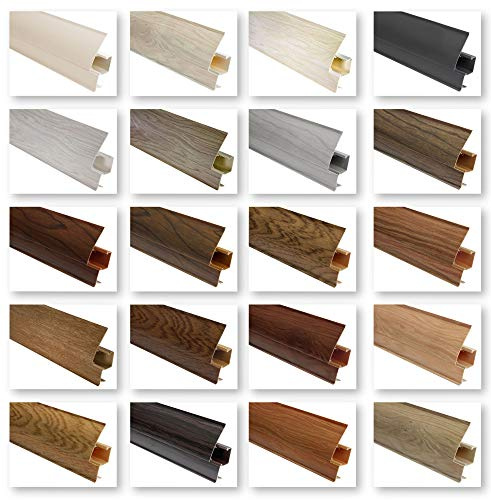 LEMAL Sockelleisten und Zubehör - PVC Fußleisten 65x23mm mit Kabelkanal - (8615 Holzoptik Eiche rustikal, 2 Meter) Kunststoff Teppichleisten Übergangsleisten