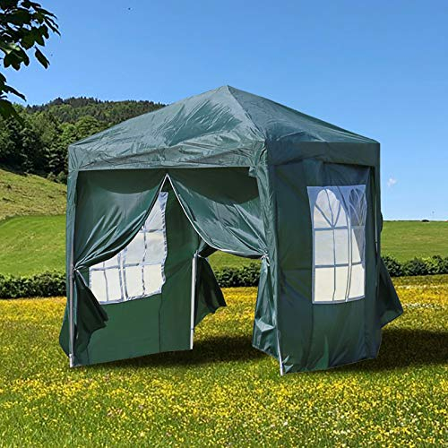 LEMROE Tonnelle pop-up avec cadre en acier avec panneaux latéraux amovibles - Abri imperméable pour jardin, fête de mariage, camping, pique-nique - 3 x 3 m - Vert
