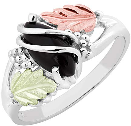 Bague marquise onyx double tour en argent sterling, or vert 12 carats et rose noir collines, Métal, Onyx