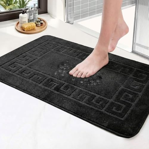 PHP Non Slip Large Front Door Mat, 50 x 80 cm Washable, Anti Slip and Waterproof Doormat, Outdoor and Indoor Rug, Gel Backed Dirt Trapper Kitchen Floor Mats - Black
