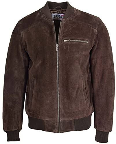 House Of Leather Hommes Veste Bomber en Daim Véritable Style Baseball Universitaire Régulier, marron, XXL