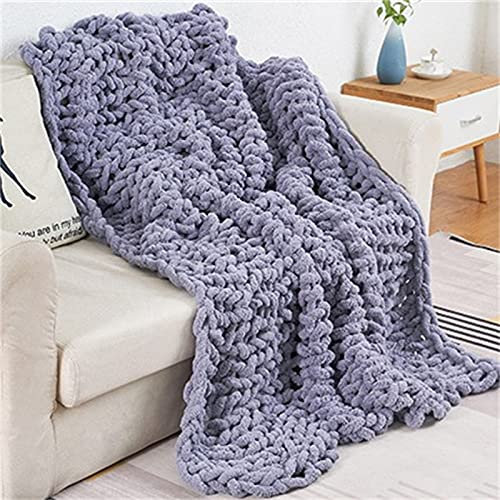 RAILONCH Strickdecke,Grob Gestrickte Wolldecke Stricken Handgewebte Chenille Grobstrick Überwurf Decke für Haustier Bett Stuhl Sofa Tagesdecke Strick (Grau,80x100cm)