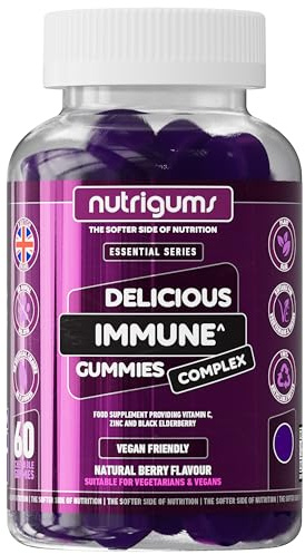Immune Support Complex Gummy | Elderberry Extract 2000mg, Vitamin C and Zinc | Blueberry Flavour | 60 Vegan Gummies | Boost Immune System by NUTRIGUMS®