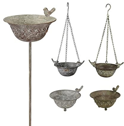 NETPROSHOP Vogeltränke/Vogelbad stehend, hängend, am Stab, Antik Design Metall Auswahl, Farbe:Gruen Antik, Auswahl:hängend
