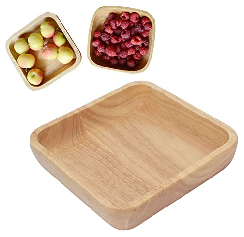 Bol de service de salade en bois, bol de service en bois carré bol de biscuits aux noix pour salade, fruits, dessert, céréales, grand cadeau de vacances(21cm)