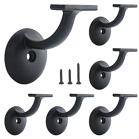 HOME MASTER HARDWARE Hand Rail Bracket, Heavy Duty Stair Support for Home or Office Stairways Handrail, Matte Black 6 Pack