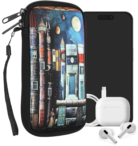 kwmobile Handytasche für Smartphones XL - 6,7/6,8 - Neopren Handy Tasche Hülle Cover Case Schutzhülle - Buch Stadt Mehrfarbig - 17,2 x 8,4 cm Innenmaße