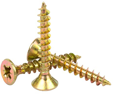 BAAB FASTENER 4.5X30mm Double Countersunk Wood Screws - Yellow Passivated Chipboard Screw Pozi Drive Head Screws 200Pcs
