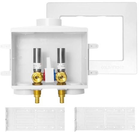 EFIELD Double Drain Washing Machine Outlet Box, 1/2-inch Pex-A Expansion Inlet, Single Control Valve, Stainless Steel Water Hammer Arrestor,(WM019)