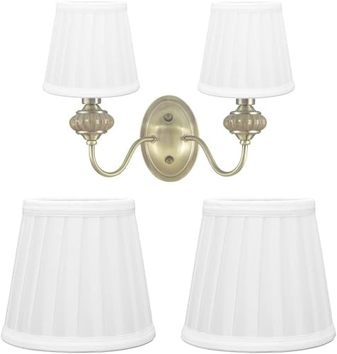 2 Stück Stoff Lampenschirm, E14 Clip Pleated Kerze Kronleuchter Nachttisch Lampenschirm Modern Simple Clip on Stehlampe Lampenschirms für Wandleuchte Tischlampe (Weiß)