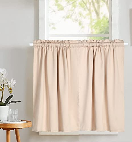 A.Monamour Rideau de Cuisine Court pour Petit Fenêtre Occultant Épais Uni Beige Brise-bise Rideaux à Étages Disques Panneaux Cantonnières Demi Bistro Café Passe-Tringle, (MM-LMC034beige90x90)