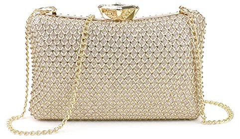 NICOLE & DORIS Damen Abendtasche Clutch Handtaschen Elegant Umhängetasche Kleine Kettentasche Glitzer Tasche für Hochzeit Party Freizeit Gold