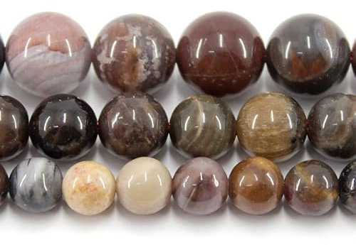 ESCATIC Jade en bois pétrifié naturel polonais 4 6 8 10 12MM Perles rondes en pierre à brin lâche pour la fabrication de bijoux Bracelet Collier Accessoires-6mm