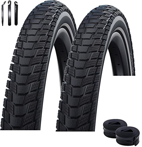 2 x Schwalbe Fahrradreifen Draht Pick Up Performance Schwarz mit Reflex 55-406 (20 x 2.15) + 2 x Schwalbe Schläuche AV7 inkl. Reifenheber