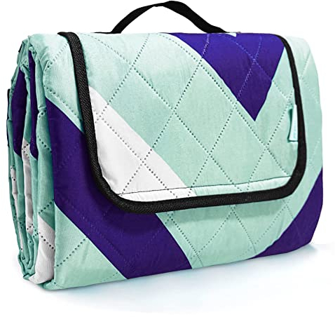 Coperta Picnic Impermeabile Imbottita, Telo Portatile, Plaid Quadri, Antisabbia Mare Da Spiaggia Viaggio Campeggio (200x200, onda)