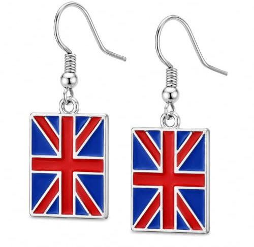 Charm Buddy Kings Coronation Boucles d'oreilles pendantes avec drapeau britannique Union Jack avec sac cadeau