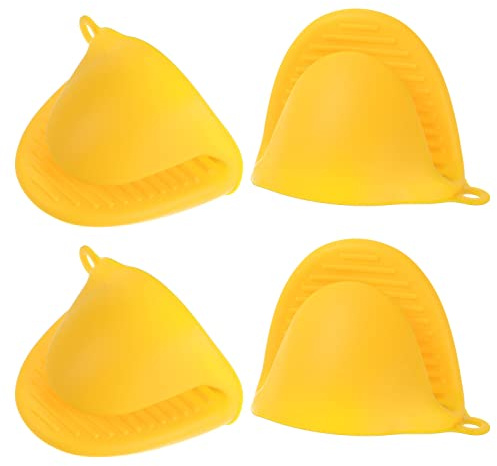 sourcing map Lot de 4 mini gants de cuisine épais en silicone résistant à la chaleur - Gants de cuisine en caoutchouc - Maniques en caoutchouc pour cuisine, cuisine, pâtisserie, barbecue, jaune
