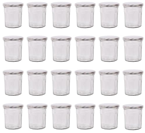 Argon Tableware Glass Jam Jars with Airtight Silver Lids - 150ml - Pack of 24 - Empty Screw Top Kitchen Storage Jar for Food, Honey, Spice, Pickling, Preserving, Candle Making