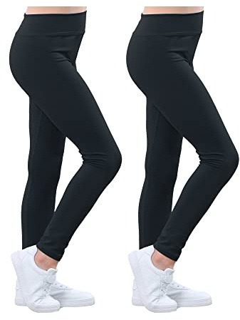 Adorel Mädchen Sport Leggings Lang Fitness Gymnastik Hosen Sporthosen 2er-Pack Schwarz 158 EU (Herstellergröße 170)