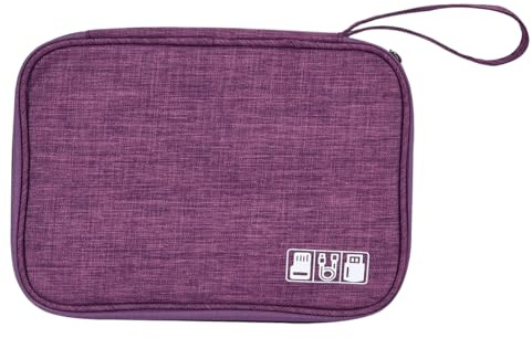 FAVORTALK Travel Organiser Cable Pouch Electronic Accessories Organizer Universal Carry Travel Gadget Bag for Charger Cables Earphone Cord SD Card Phone Accessories etc, Purple 1 B21615