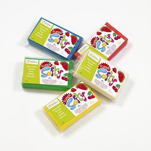 MY MANDARINE SO0880005K01C - Lot de 5 pains de 350 g de PATE A MODELER - SuperSofty - À partir de 2 ans - Couleurs assorties de BASE