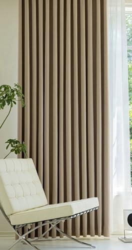 Ayoiow Vorhänge Blickdicht Nach Maß, Thermovorhang Mit Ösen, Chenille Verdunkelungsvorhang 2Er Set, Braun, 137X229CM