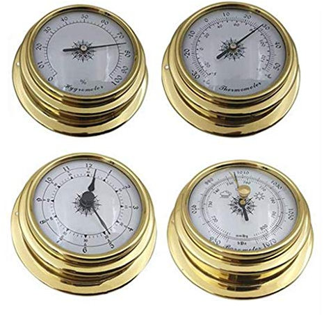 Saddgo 4 Pcs Boat Barometer Clock Thermometer Hygrometer Set Wall Mounting Type Brass For Case For Shell Lightw Humidity Meter