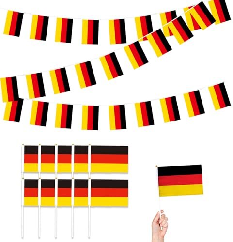 10 Stück Deutschland Flagge, Deutschland Tischfahne 14 x 21 cm, Hand Gehalten Mini Deutschlandfahne, Deutschland Fanartikel, EM 2024 Deutschland Fahne, Party Dekorationen für Paraden (A+B)