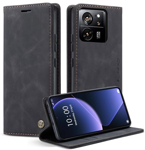 Phernykas Handyhülle für Xiaomi 13T/Xiaomi 13T Pro Hülle, Premium Leder Klapphülle Flip Case mit Standfunktion und Kartenfach Handytasche Hülle für Xiaomi 13T Wallet Case Stoßfeste Schutzhülle,Schwarz