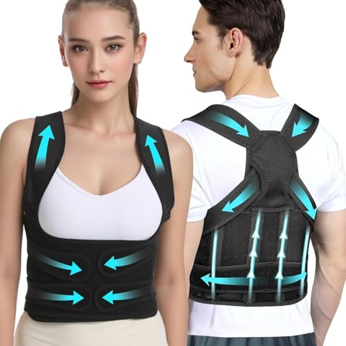 ABERE Rücken Geradehalter - Rückenstützgürtel - Haltungskorrektur Rücken Damen, Atmungsaktive und Verstellbare Haltung Korrektur Gurt, Back Posture Corrector - Gerade Haltungstrainer Schwarz (XL)