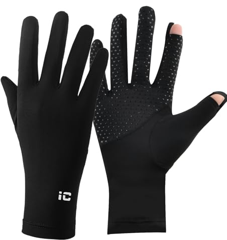 Women's UV Sun Protection Gloves, Non Slip Breathable Ice Silk Gloves for Driving, Riding, Golf, Fishing and Cycling, Opening Design of Index Finger and Thumb, Black