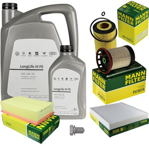 Inspektionspaket Wartungspaket Filterset mit 6 L 0W-30 Motoröl LongLife 3 FE, Ölfilter Luftfilter Kraftstofffilter Innenraumfilter Ölablassschraube