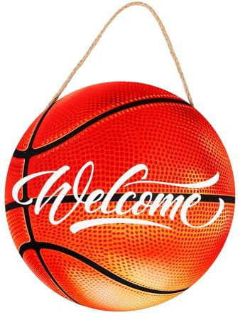 GOOHOCHY Round Welcome Sign Basketball Decor Versatile Hanging Ornament for Front Door Living Room Bedroom Cute Home Decoration for Basketball