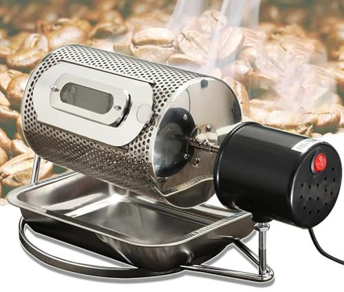 250 g kommerzieller Kaffeebohnen-Nussröster,40 W Edelstahl-Kastanien-Walnuss-Backmaschine, Trommeldurchmesser 14 cm, 25 U/min elektrischer Erdnuss-Roller-Kaffeeröster, for Café, Geschäft, Zuhause,Büro