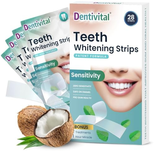 Teeth Whitening Strips, 28 PCs (14 Treatments) – Zero Sensitivity Whitening with Enamel Strengthening & Gum Revitalization–Teeth Whitener Strips for Deep Stain Removal with Dry Non-Slip Technology