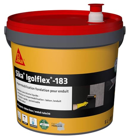 SIKA - Complément d'imperméabilisation des fondations - Sika Igolflex-183, Noir - Revêtement sans bitume liquide - Protection des murs de fondation - Prêt à l'emploi - Pulvérisable - 5L