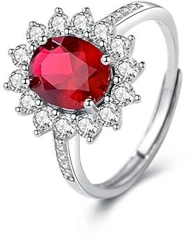 HeyMeili Anello Donna Argento 925 Regolabili con Rubino Forma Ovale, Cuore dell'Oceano Halo Anello per Anniversario Fidanzamento Promessa