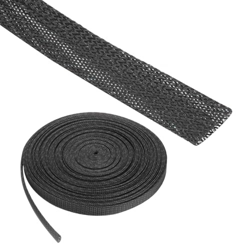 Rebower 100ft Pet Gaine Tressée Extensible 1 Pouce, Gaine Tressée Pet pour Câbles [pour Protection Câbles Audio Vidéo Bureau Domicile]-Noir