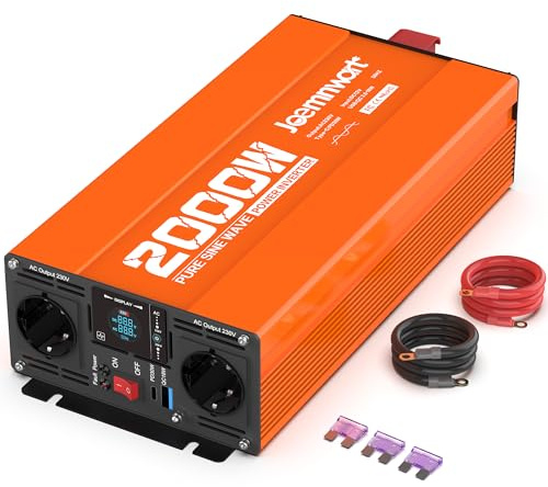 Joemnwart 2000W Reiner Sinus-Spannungswandler, 12V auf 230V Wechselrichter mit LCD Display