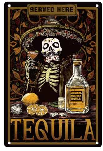 DOODLREAM Skull Tin Sign, Mexico TEQUILA Vintage Metal Wall Decor | 30 x 20 cm Retro Metal Plaque, Tequila Skull Sign, Waterproof Art Decor for Bar Man Cave Cafe Home Wall Decor