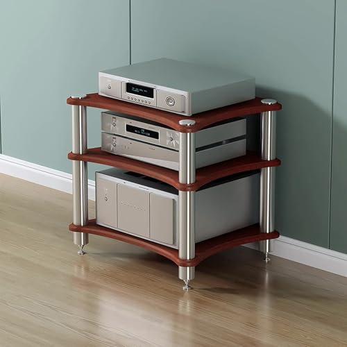Oracra Mobile HiFi Moderno Scaffale Portaoggetti Audio-Video, Piccolo Scaffale per Intrattenimento Stereo, Supporto Angolare per Giradischi CD Dvd per Home Theater, Multifunzionale(Brown,3 Layer)