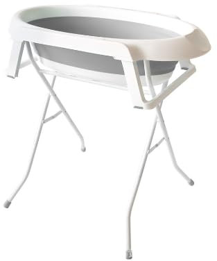 OHMG Bañera para bebés con estructura de 82 cm, bañera plegable para bebés con soporte antideslizante, bañera para bebés recién nacidos, gran volumen (gris-66 x 61 x 82 cm)