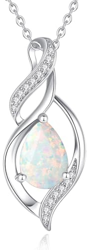 FANCIME October Birthstone Necklace for Women Opal Teardrop Necklace 925 Sterling Silver Infinity Love Birthday Jewellery Gifts for Mom Women, 16+2 Inches