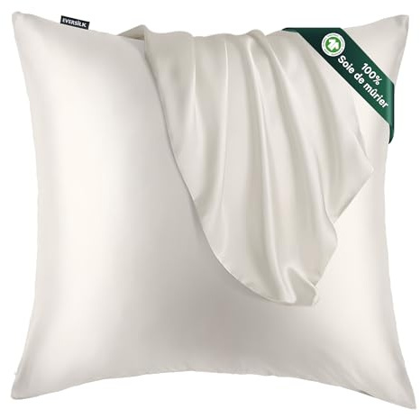 Taie d'oreiller en Soie Naturelle de mûrier: Soin des Cheveux et de la Peau - 100% Soie 22 Momme des Deux côtés - pour des Nuits Confortable et Douces Certifié Oeko-TEX® 1 Pièce Blanc 65 x 65 cm