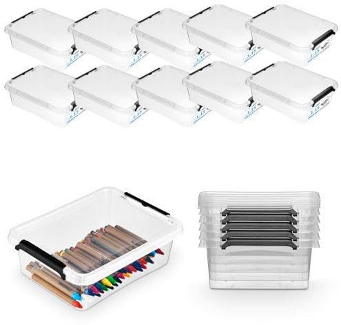 Pullmer Aufbewahrungsbox mit Deckel, Aufbewahrungsbehälter, Stapelboxen, Kisten, Kunststoffbox 10-er Set, Boxen 1L, 19,5x15x6 cm